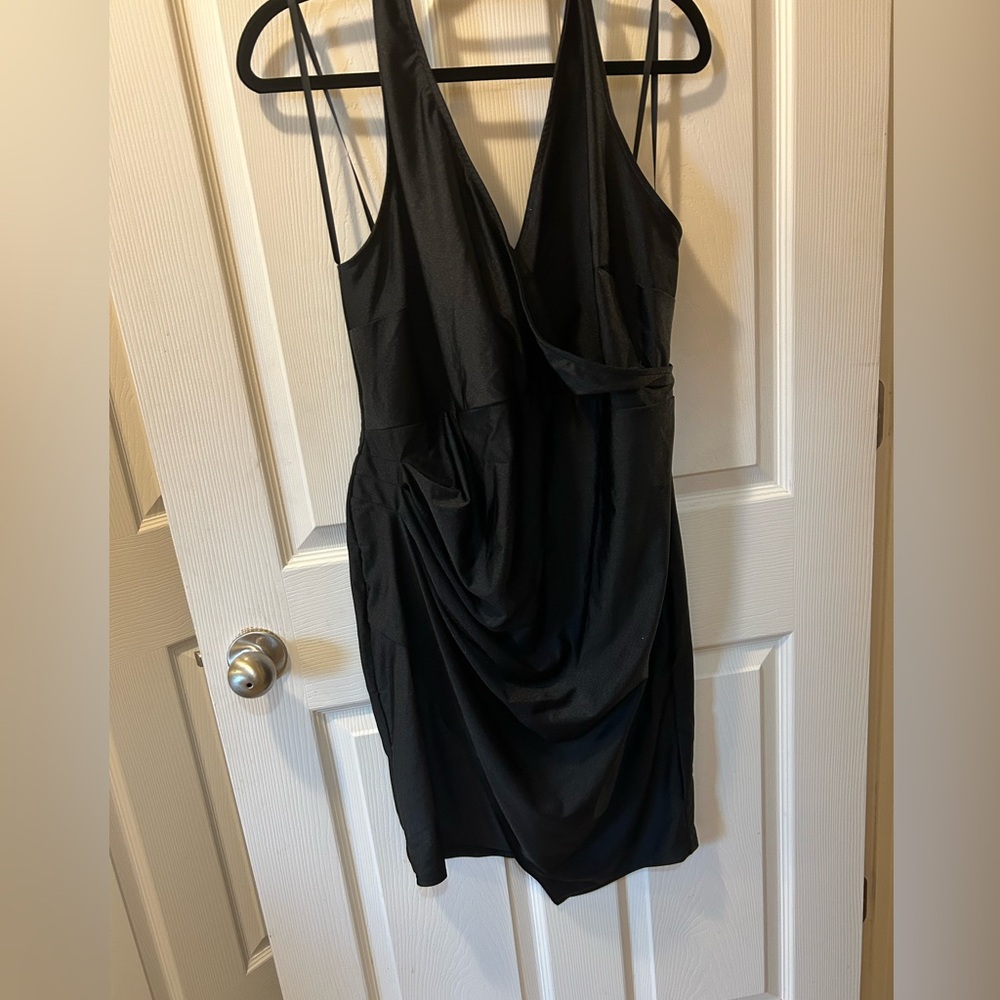 City Studio 1X Black Asymmetrical Halter Surplice Social Party Dress NWT